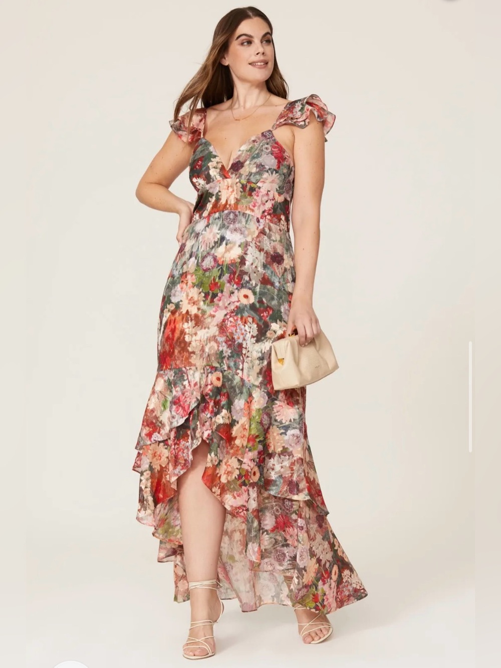 Anthropologie Hutch Coley Gown boho ruffle high low floral multi-color size 16